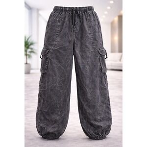 Nepal Cotton Acid Wash Harem Pants Grey Baggy Joggers Elastic Waist